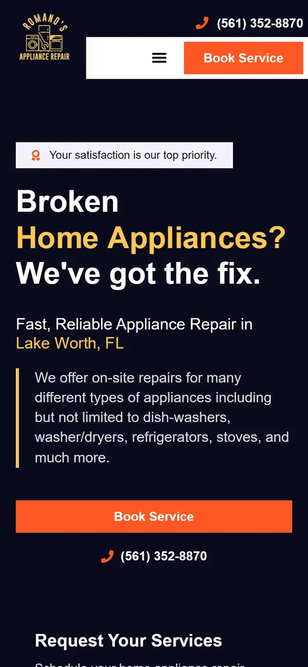 romanosappliancerepair.com on a phone